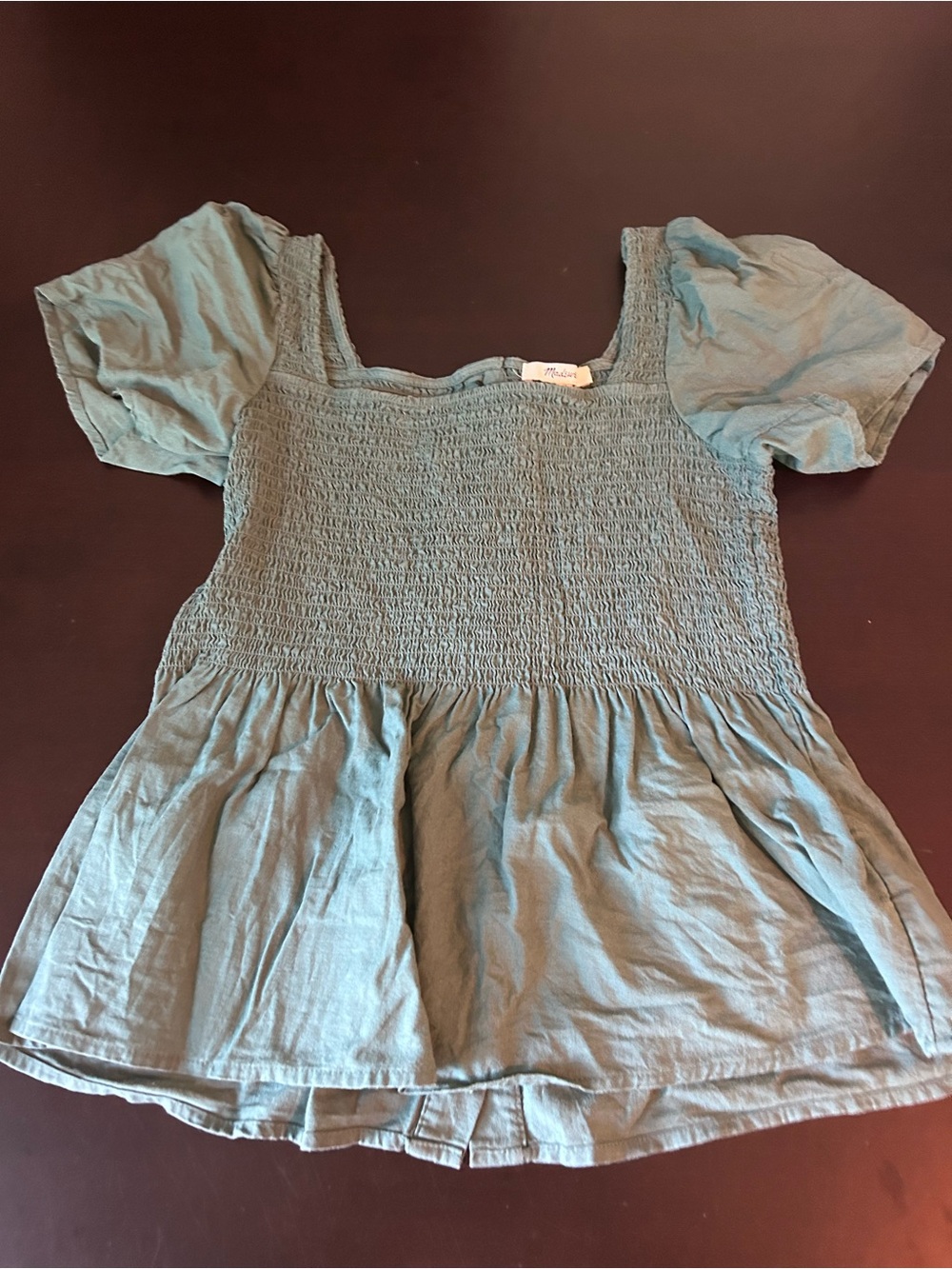 Madewell Smocked Square Neck Short Sleeve Top - Teal